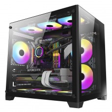 Gabinete Gamer Liketec Cube Kirra, RGB, Mid Tower, Vidro Temperado, MATX, Black, Sem Fonte, Com 4 Fans
