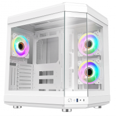 Gabinete Gamer Liketec Unreal Snow, Cube Design, Mid Tower, Vidro Temperado, E-ATX, White, Sem Fonte, Sem Fans