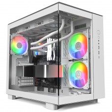 Gabinete Gamer Montech King 65 Pro, Mid Tower, Vidro Temperado, ATX, Sem Fonte, Com 3 Fans ARGB, Branco