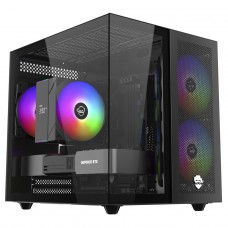 Gabinete Gamer Ninja Kazan X3, Mini Tower, Vidro Temperado, M-ATX, USB-C, Sem Fonte, Com 3 Fans, Preto, GN-CS-KZMAB3F