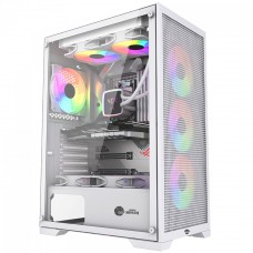 Gabinete Gamer Ninja Kurama, Mid Tower, Vidro Temperado, ATX, Sem Fonte, Com 4 Fans Rainbow, Branco, GN-CS-KRMTW4F