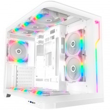 Gabinete Gamer Redragon Wideload Extreme Lunar White, Mid Tower, RGB, Vidro Curvado Temperado, ATX, Branco, Sem Fonte, Sem Fan, CA-605W	