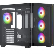 Gabinete Gamer SuperFrame Power Cube Cristal, Mid Tower, Vidro Temperado, ATX, RGB, Com 4 Fans, Preto, SF-CS-CRMAB4F