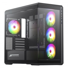 Gabinete Gamer SuperFrame Ragnarok, Mid Tower, Vidro Temperado, M-ATX, Black, Sem Fonte, Com 4 Fans