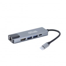 Hub 5 Em 1, USB-C para HDMI+USB 3.0+USB 2.0+RJ45+PD, Pure Power, PP-HUB-001