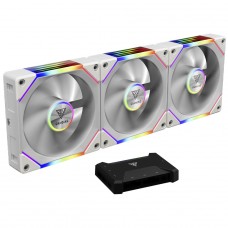 Kit Fan Com 3 Unidades Gamdias Aeolus P2-1203U WH, ARGB, 120mm, PWM, Com Controladora, Branco