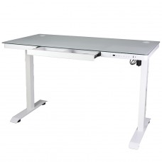 Mesa Gamer SuperFrame PrimeX, Vidro Temperado, Ajuste Elétrico, Com Gaveta, Branca, SF-TB-PX12060WA