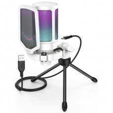 Microfone Gamer Fifine Ampligame A6V, RGB, USB, White, A6V-WHITE