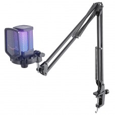 Microfone Gamer Fifine Ampligame Q6T, RGB, USB, Black, Com Braço Articulado