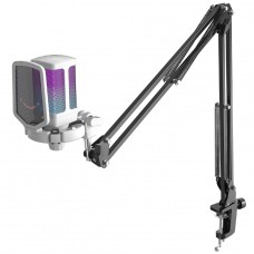 Microfone Gamer Fifine Ampligame Q6TW, RGB, USB, White, Com Braço Articulado