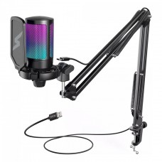 Microfone Gamer Fifine SuperFrame Edition SFM1, RGB, USB, Black, Com Braço Articulado