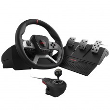 Volante PCYes W270 Para PC, Xbox e Playstation, Force Feedback, Com Pedais e Câmbio, Preto