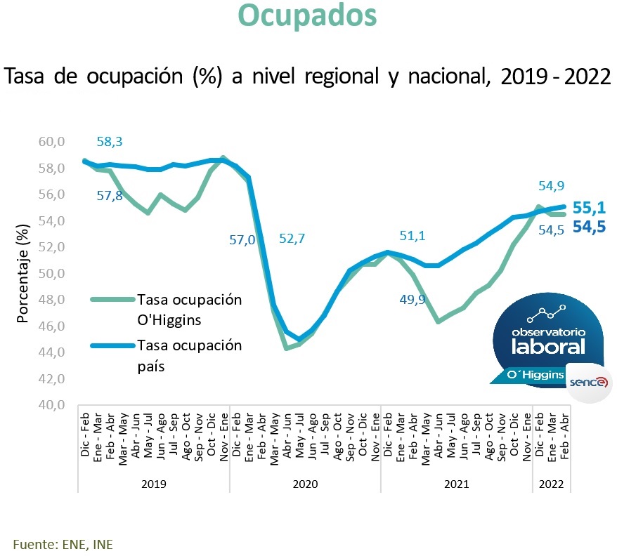 Tasa de ocupación en la región se mantiene en 54,5%