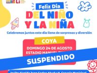 La Municipalidad de Machalí suspendió la actividad programada para este domingo 24 de agosto en el Estadio Manuel Bustos de Coya debido a la nieve caída en Coya y Chacayes; aún no hay nueva fecha confirmada.