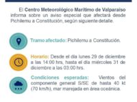 El aviso afecta entre Pichilemu a Constitución.
