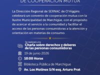 La actividad se realizará este 19 de junio en la Biblioteca Pública de Marchigüe e incluirá una charla informativa sobre derechos y deberes de las personas consumidoras.