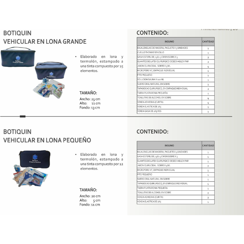 Botiquin vehicular grande o pequeño