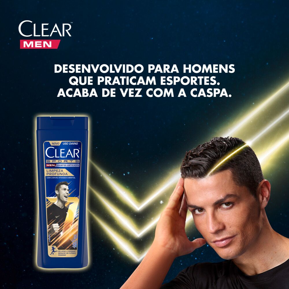 Shampoo Clear Sports Men 400ml com destaque para frescor e ação anticaspa