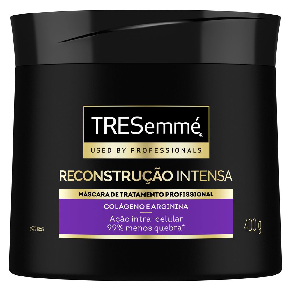 Máscara TRESemmé Reconstrução Ultra-Intensa 400g - destaque do rótulo e peso