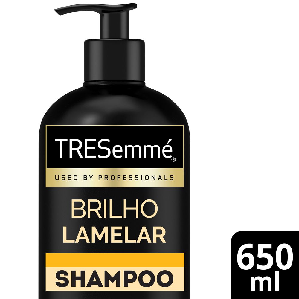Frasco preto do Shampoo TRESemmé Brilho Lamelar 650ml com pump