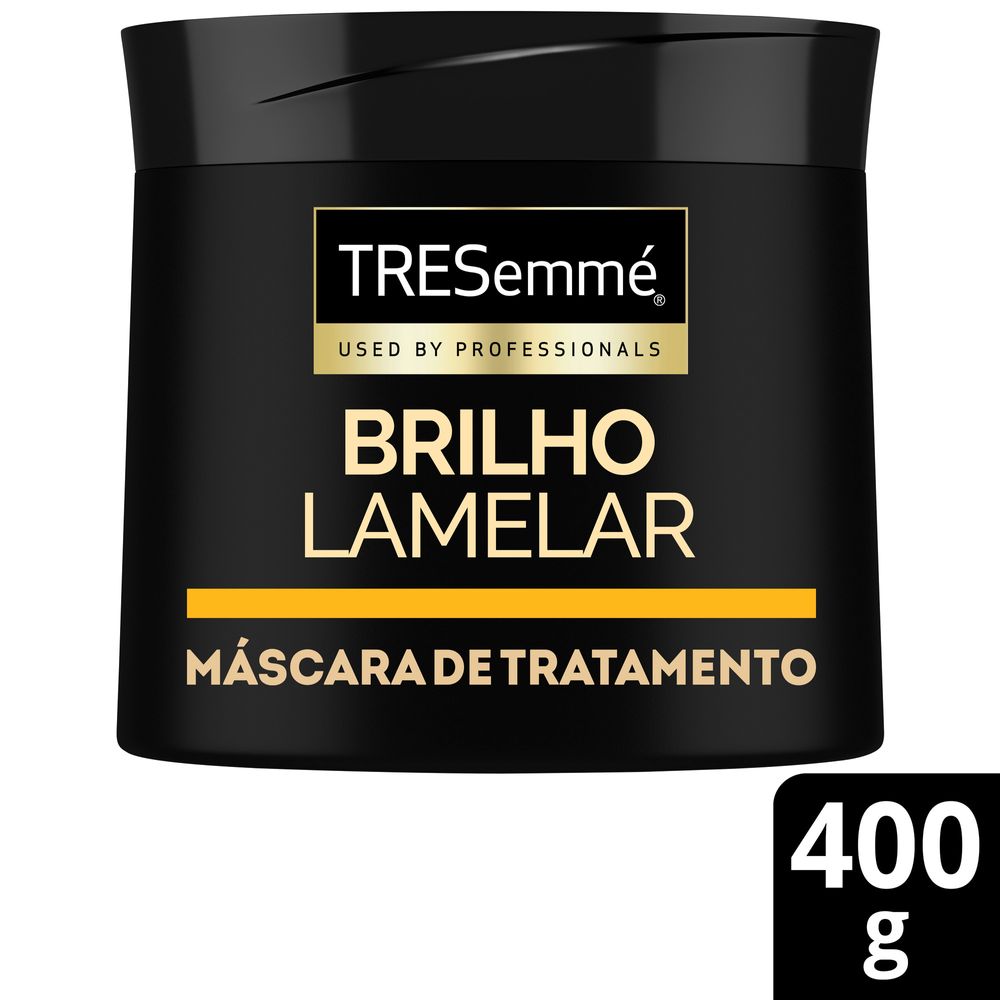 Pote da Máscara TRESemmé Brilho Lamelar 400g em fundo preto