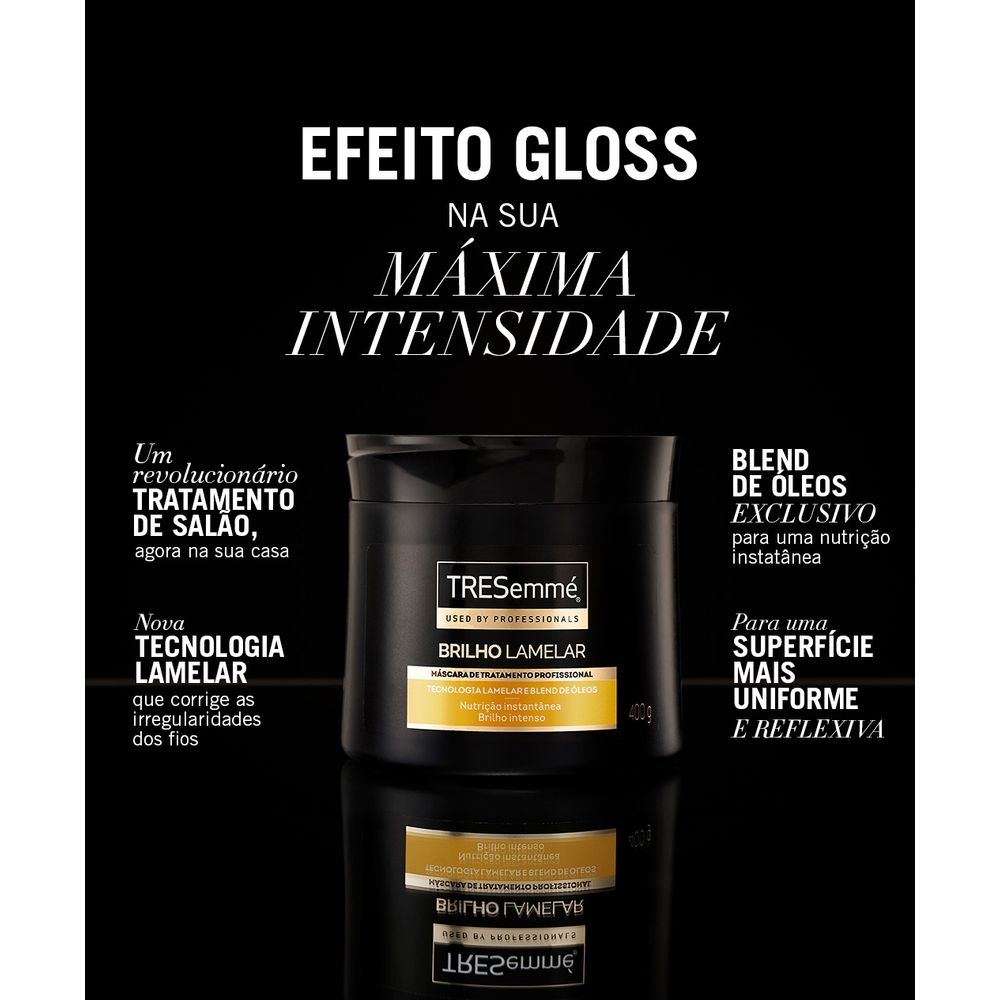 Máscara TRESemmé Brilho Lamelar 400g com destaque para tecnologia lamelar