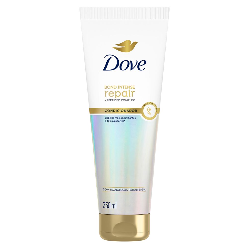 Dove Bond Intense Repair 250 ml com destaque 'NOVO' e promessa de 10x mais fortes