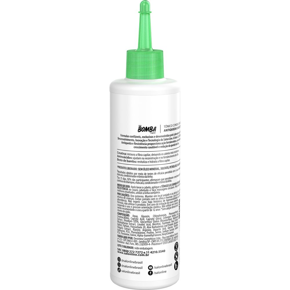 Verso do frasco com informações de ingredientes e modo de uso