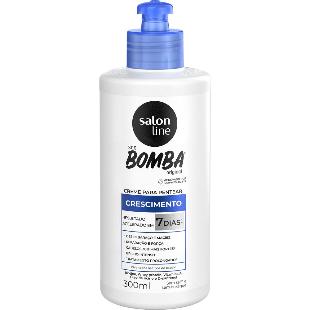Frasco com pump azul do Creme para Pentear Salon Line SOS Bomba Original Crescimento 300ml