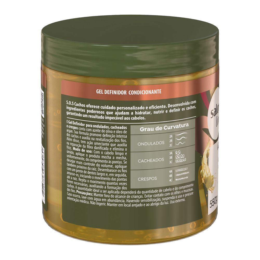 Parte traseira do pote com instruções e composição do Gel Salon Line SOS Cachos