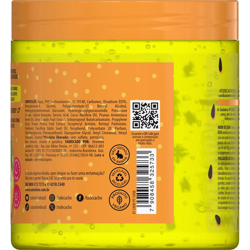 Composição e ingredientes da Gelatina Hidratante Salon Line #todecacho Kids Maracujá 550g