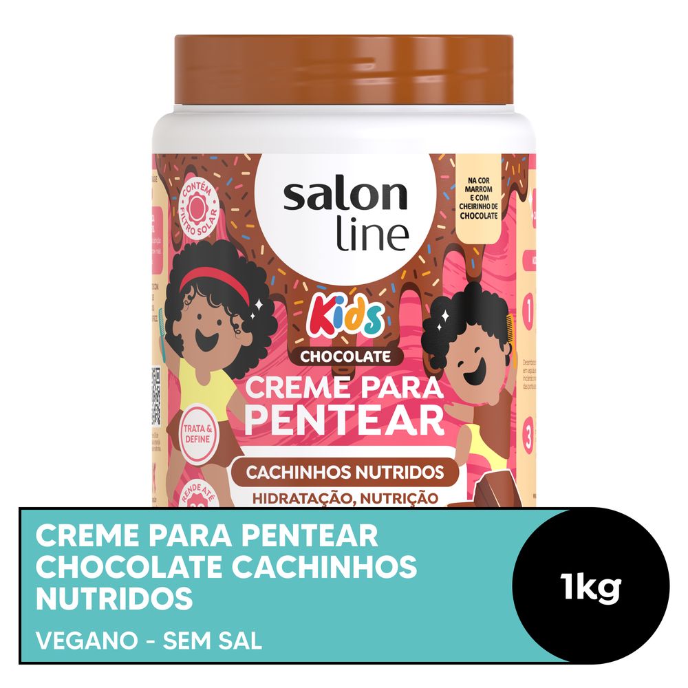 Pote frontal do Creme para Pentear Cachinhos Nutridos Kids Chocolate Salon Line 1kg