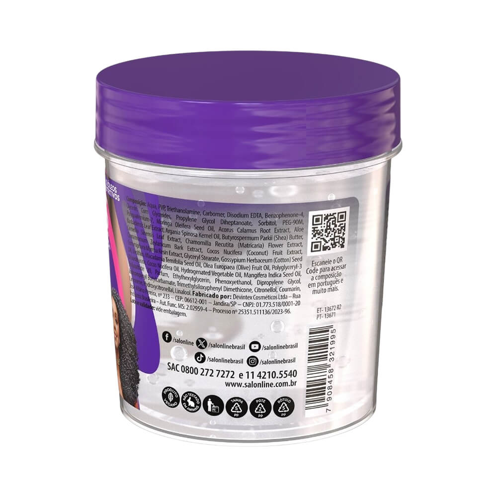 Gelatina SOS Cachos Super Óleos Salon Line - lista de ingredientes e ícones vegano