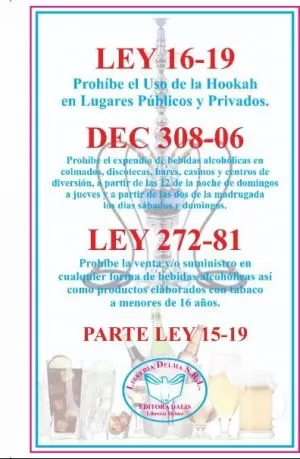 Carátula de Ley 16-19 Que Prohíbe El Uso De La Hookah En Lugares Públicos Y Privados y Otras Legislaciones