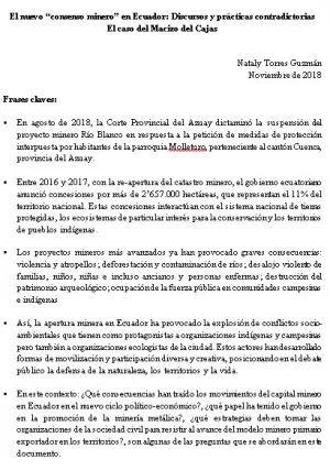 Carátula de El nuevo consenso minero en Ecuador: Discursos y prácticas contradictorias