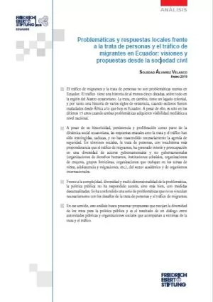 Carátula de Problemáticas y respuestas locales frente a la trata de personas y el tráfico de migrantes en Ecuador