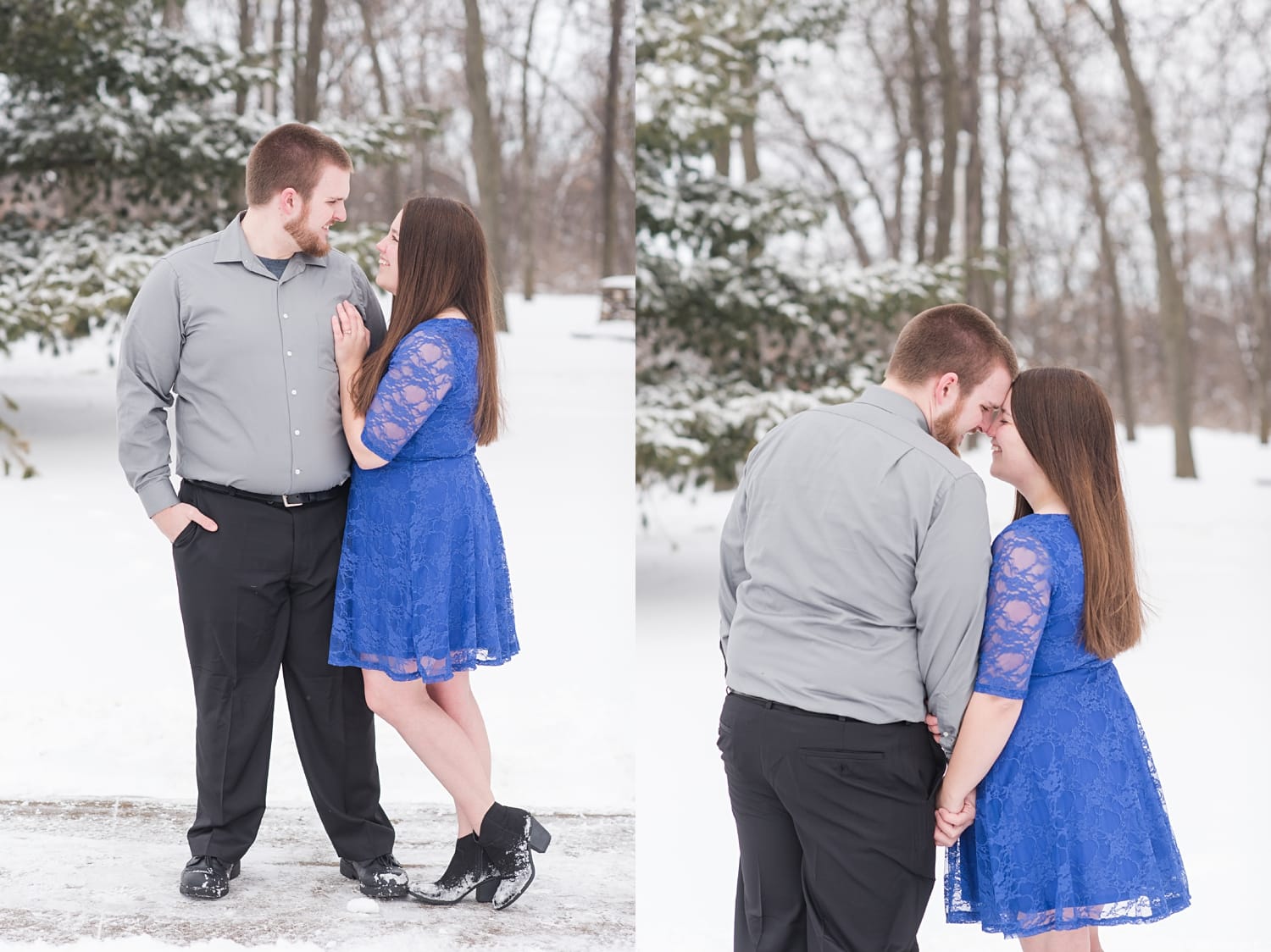 blue dress,cold,engagement session,ethan,indian hills community college,iowa,ottumwa,snow,tara,winter,