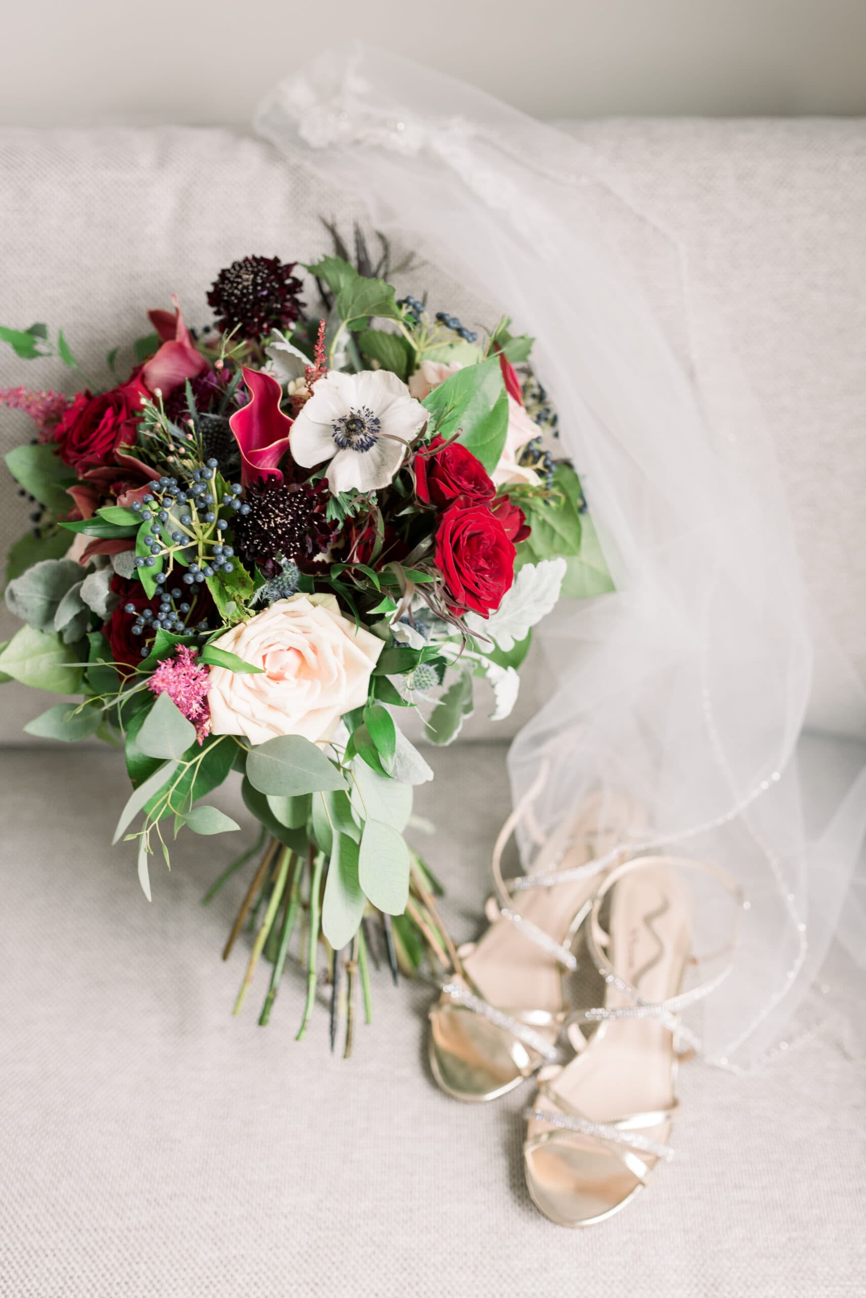 Burgundy and blush wedding bouquet