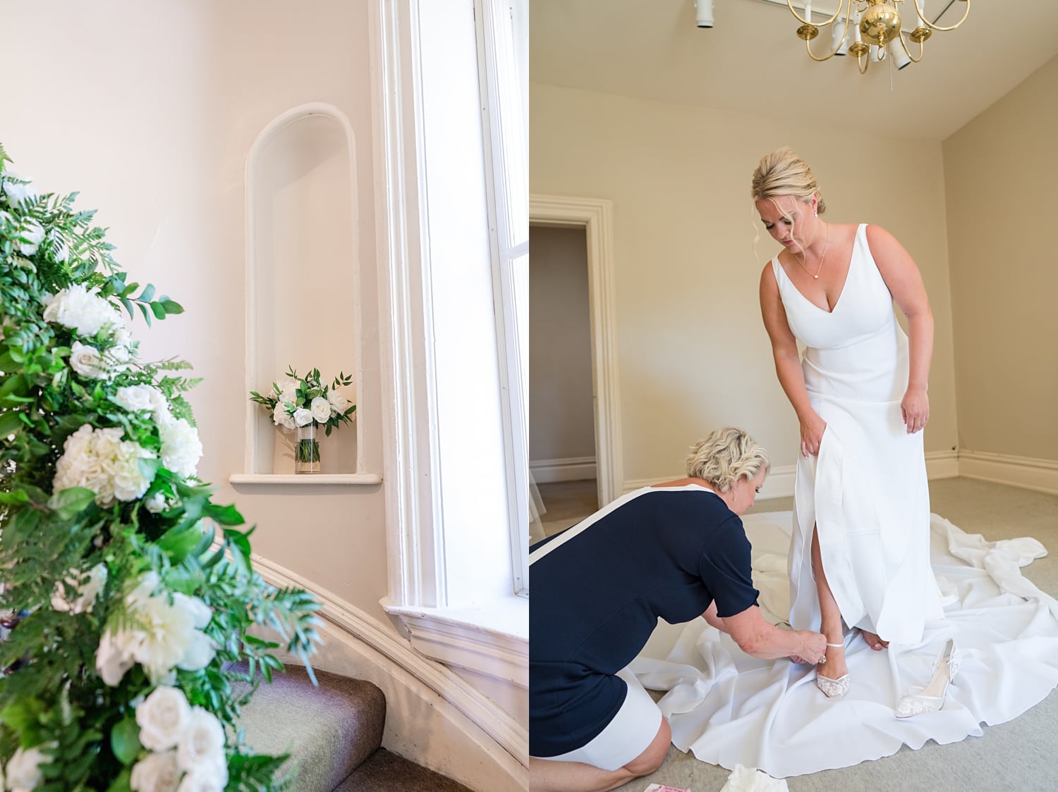 putting on the wedding shoes 