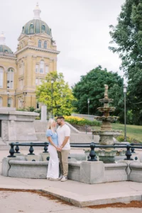 Des Moines garden engagement photos by the capital