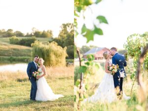 Sunset photos of bride and groom at Carper Winery & Vineyard in Iowa