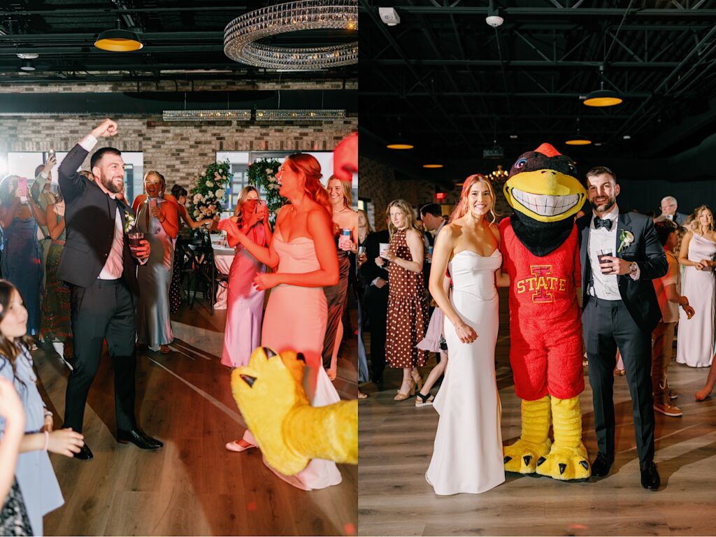 Wedding reception at Toast with Cycolones mascot