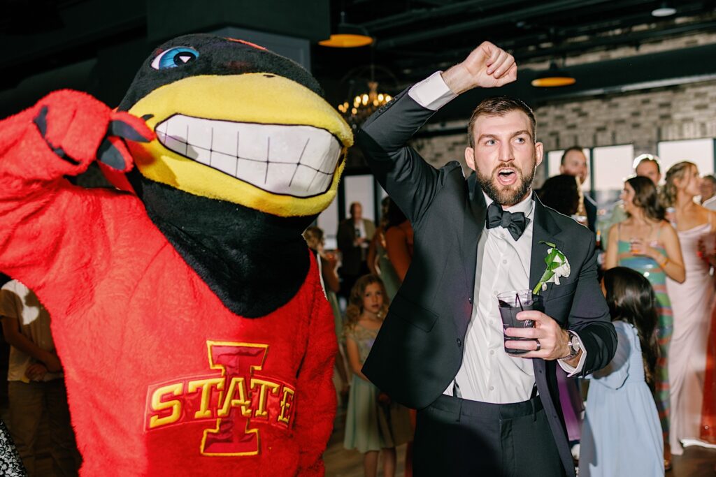 Wedding reception at Toast with Cycolones mascot