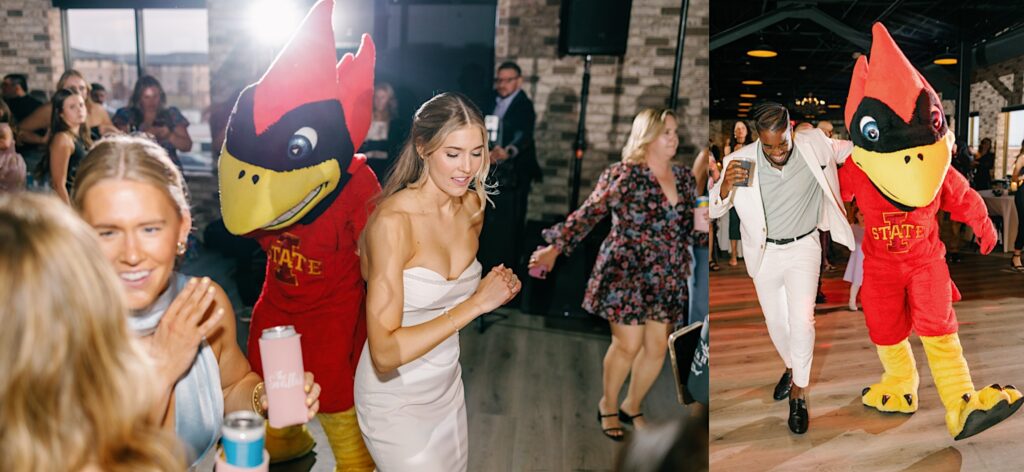 Wedding reception at Toast with Cycolones mascot