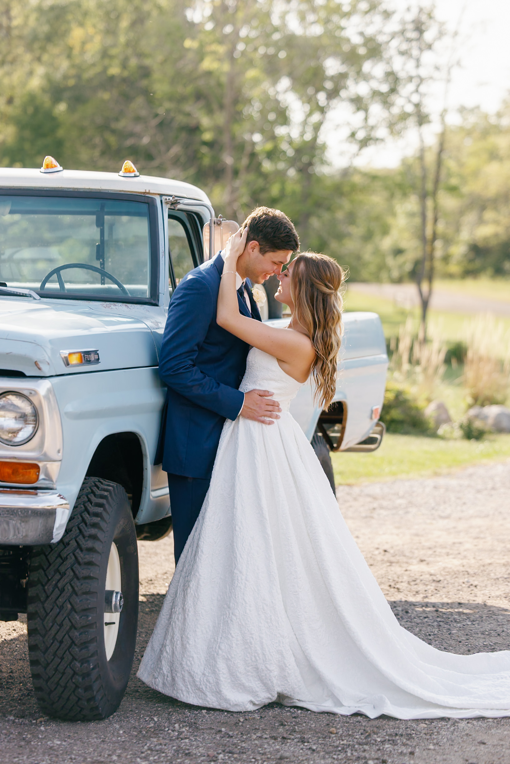 Country Lane Lodge wedding with vintage highboy blue truck