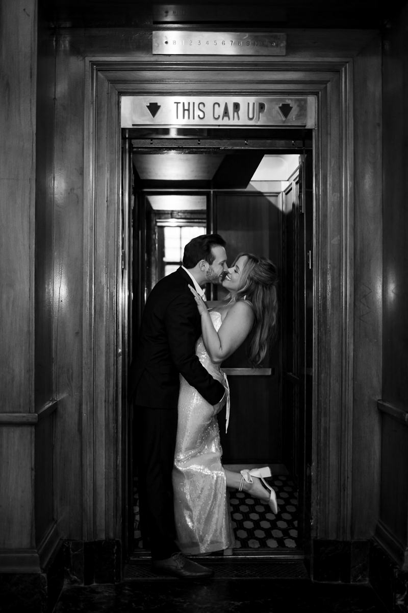 Hotel Fort Des Moines elevator wedding photo