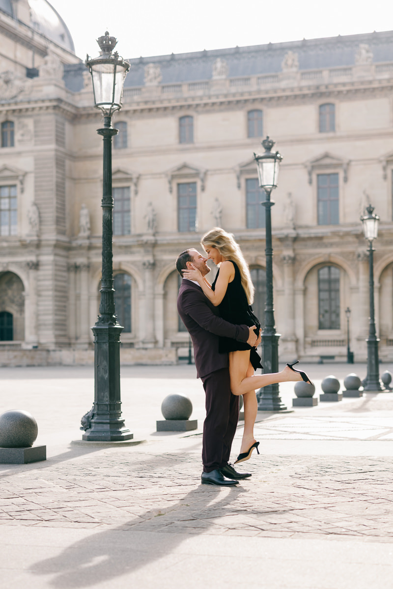 Paris Louvre plaza engagement photos
