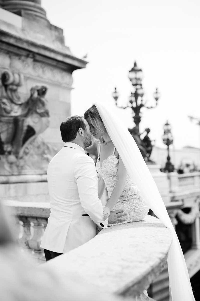 Chic timeless photos at Pont Alexander in Paris on wedding day