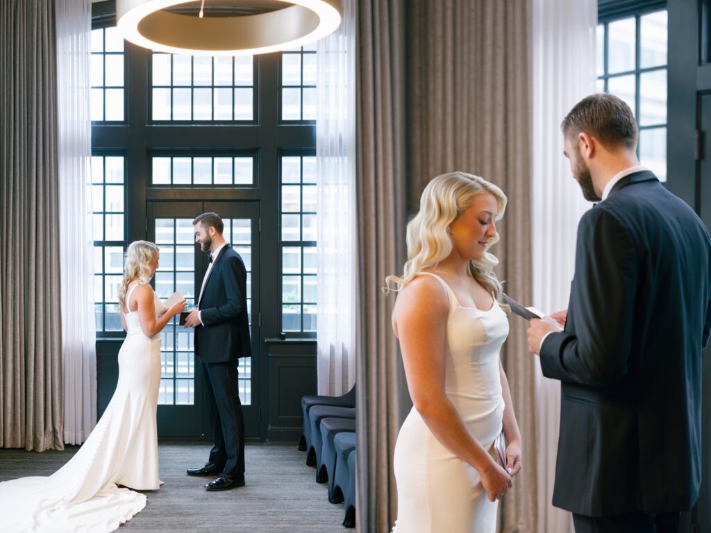 bride groom first look tea room des moines