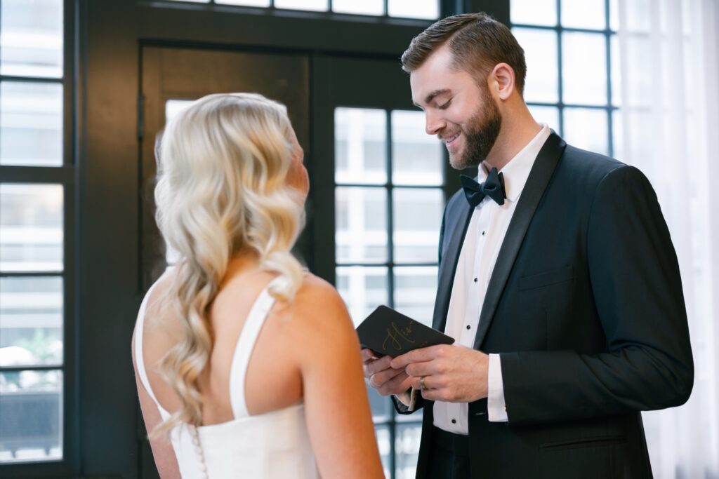 bride groom first look tea room des moines